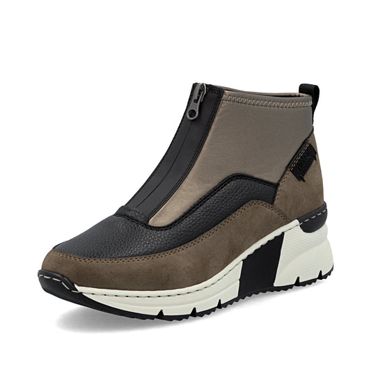 Rieker N6352 BROWN Wedge Zip Trainer Style Ankle Boot N6352-25