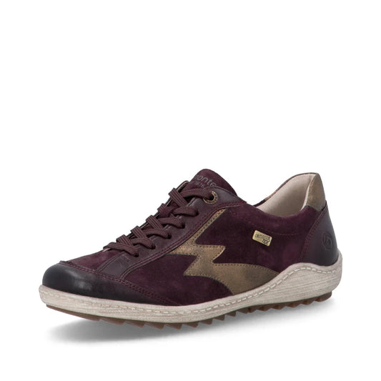 Remonte R1443 Wine COMBI Suede Trainer Style Shoe With Laces and Zip R1443-35