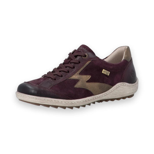 Remonte R1443 Wine COMBI Suede Trainer Style Shoe With Laces and Zip R1443-35