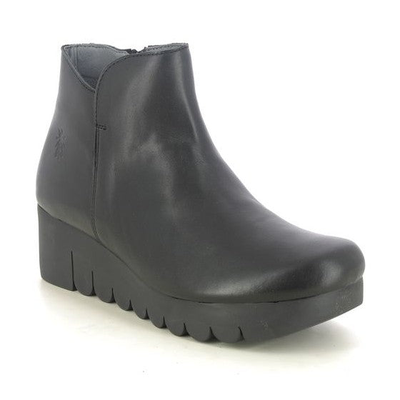 Fly London Vang BLACK Soft Leather Wedge Ankle Boot
