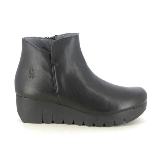 Fly London Vang BLACK Soft Leather Wedge Ankle Boot