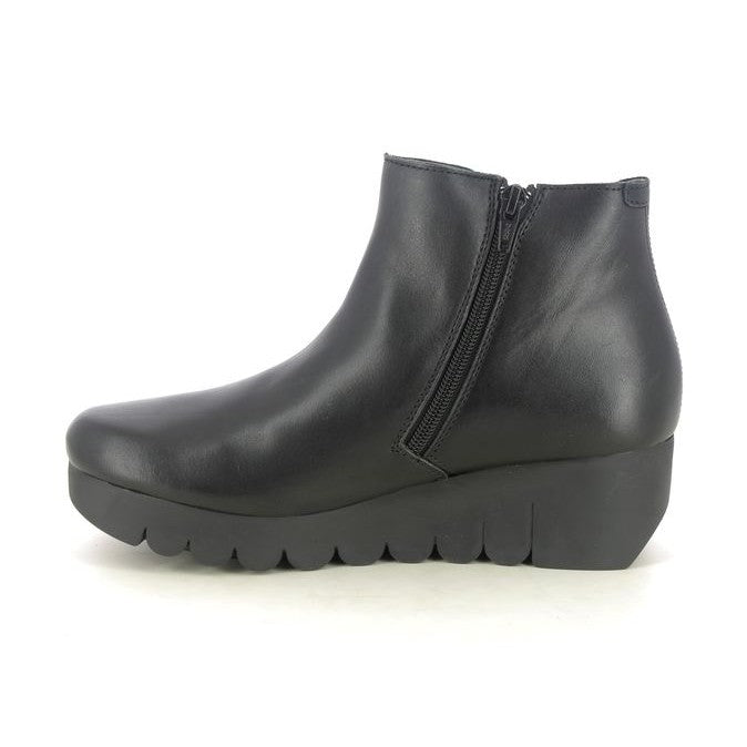 Fly London Vang BLACK Soft Leather Wedge Ankle Boot
