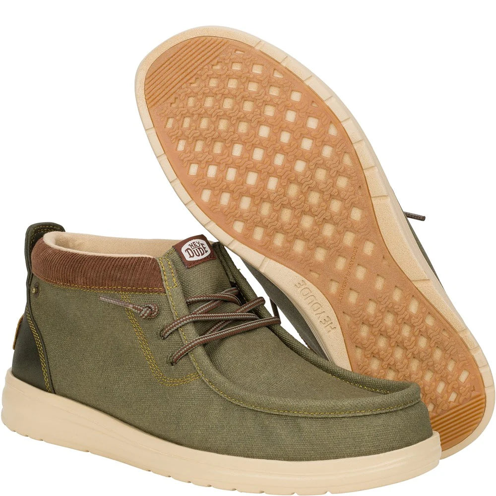 Hey Dude Wally Mid Grip OLIVE Waxed Canvas Boot