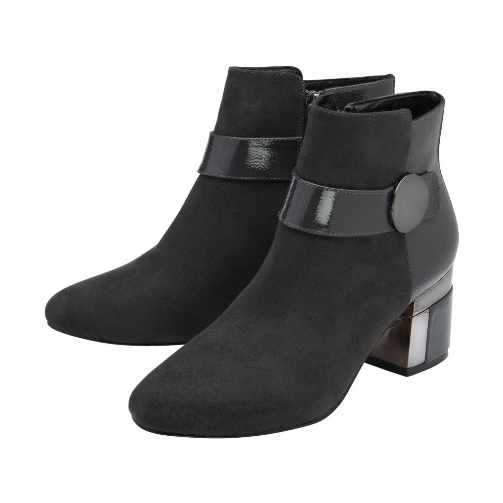 Lotus Kirsty GREY Smart Block Heel Zip Ankle Boot
