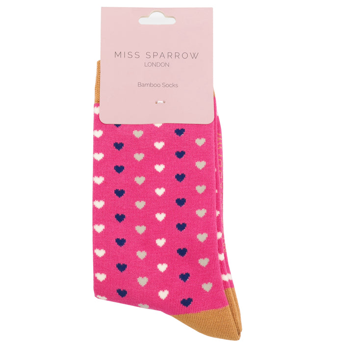 Miss Sparrow Hearts Quality Bamboo Socks HOT PINK SKS256