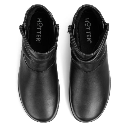 Hotter Boot MURMUR Ankle Boot with double zips EXTRA WIDE BLACK