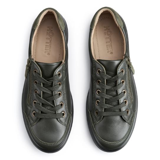 Hotter Shoe Chase Trainer Style Shoe with Lace and zip WIDE FOREST