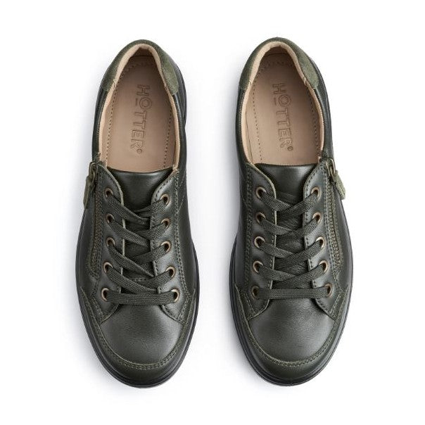Hotter Shoe Chase Trainer Style Shoe with Lace and zip WIDE FOREST