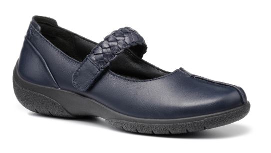 Hotter Shoe Shake Leather Wide Fitting Bar Shoe NAVY WIDE
