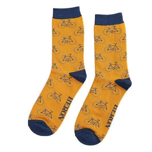 Mr Heron Bike Stripe Quality Bamboo Socks MUSTARD MH168