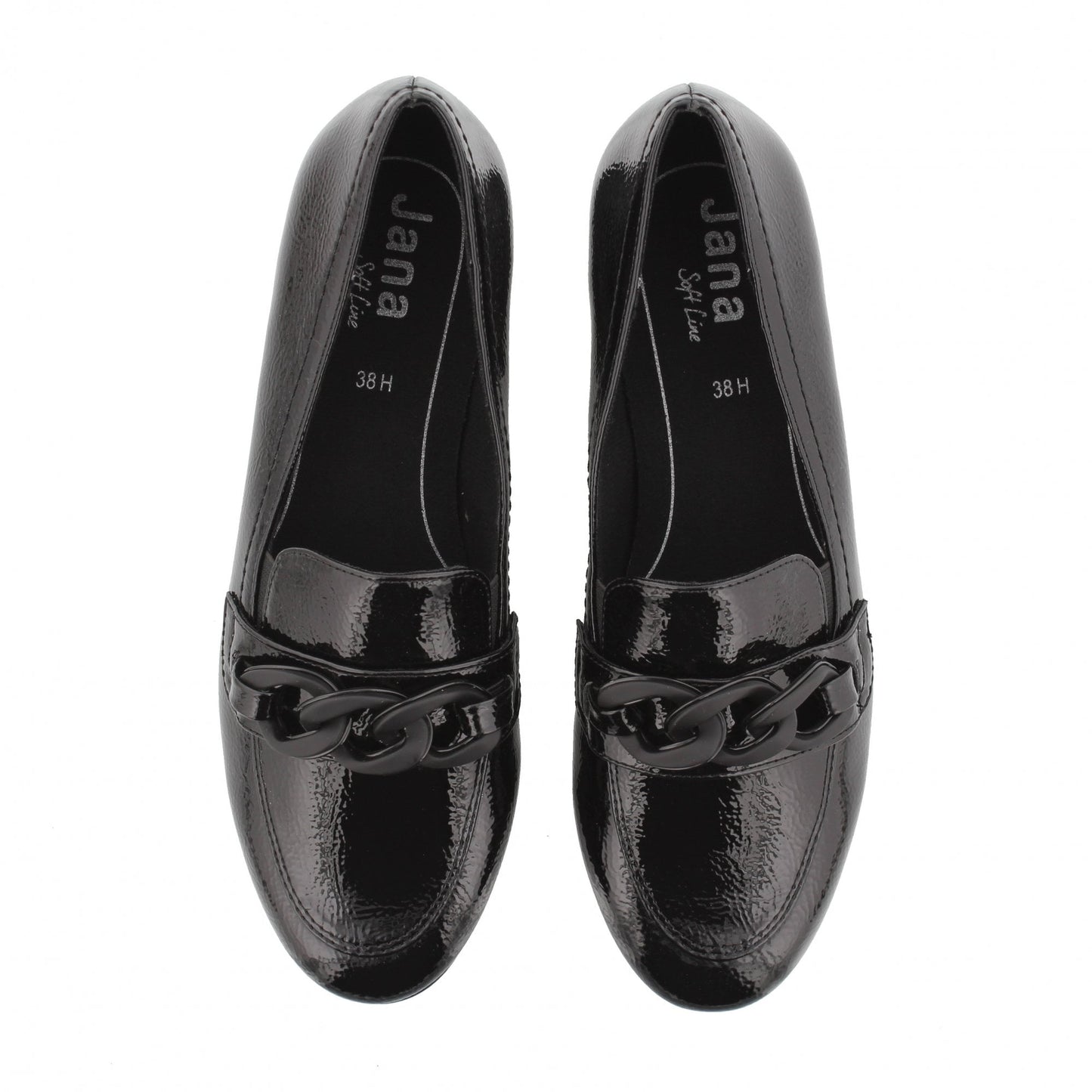 Jana Loafer style shoe in wide fitting BLACK PAT 24260-018