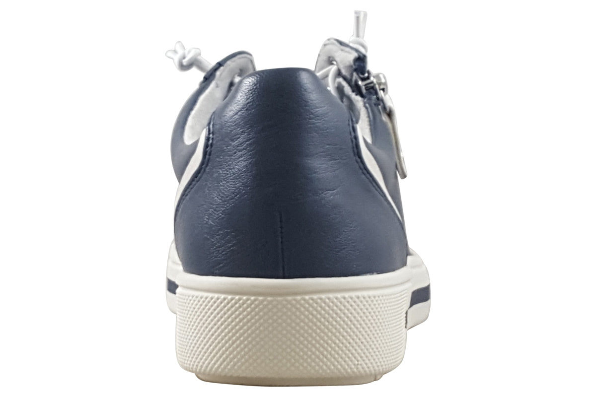 Jana Wide Fit Trainer With Zip and Laces 23660 NAVY