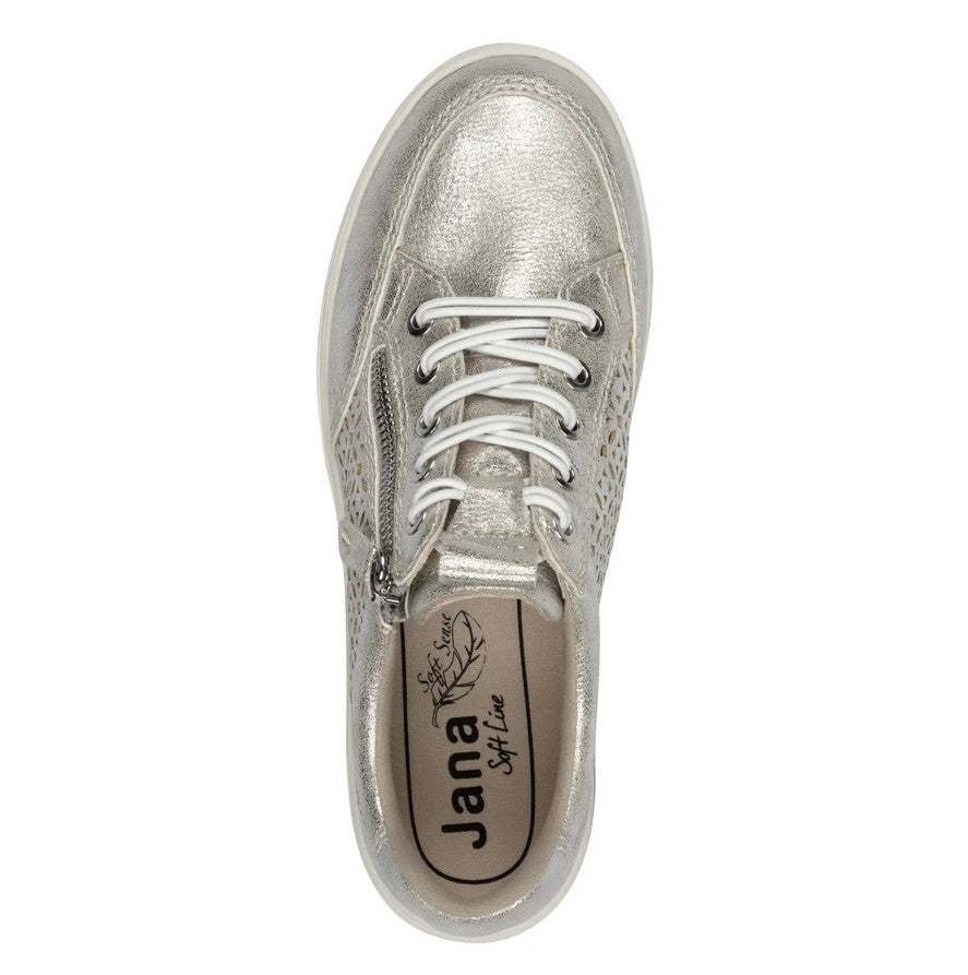 Jana 23665-44 SILVER Wide Fitting Trainer with Laces and Zip