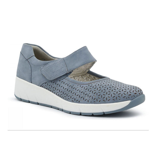 Jana 24664-42 Touch fastening Bar Shoe With Wedge Heel DENIM