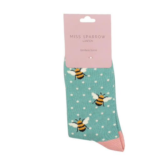 Miss Sparrow Bumble Bees TURQOISE Quality Bamboo Socks SKS238