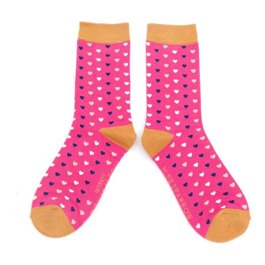 Miss Sparrow Hearts Quality Bamboo Socks HOT PINK SKS256