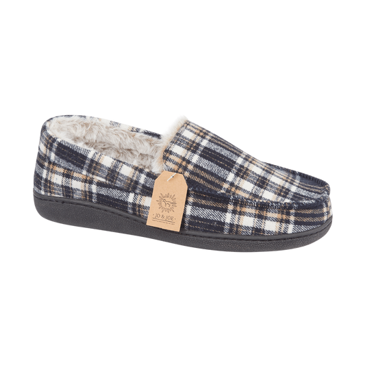 Jo & Joe Livingston NAVY Check Lined Slipper