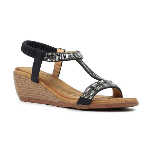 Lunar Macie BLACK Gemstone Wedge Sandal JLH492PW