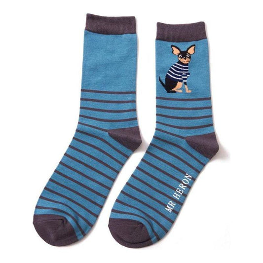 Mr Heron Chihuahua TEAL Quality Bamboo Socks MH144