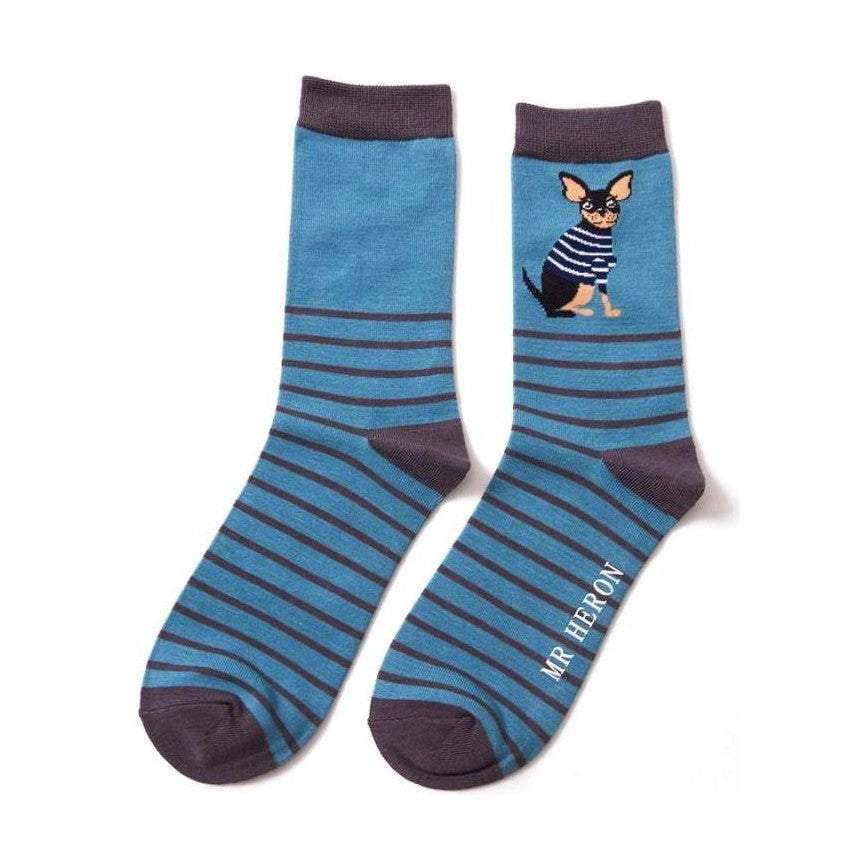 Mr Heron Chihuahua TEAL Quality Bamboo Socks MH144