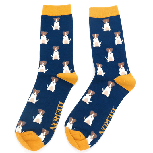 Mr Sparrow Mens Bamboo Socks Jack Russell NAVY MH212
