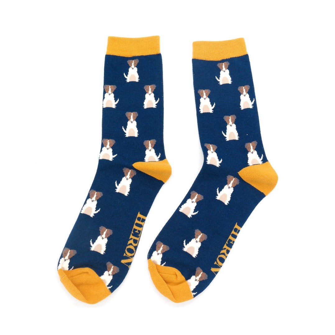 Mr Sparrow Mens Bamboo Socks Jack Russell NAVY MH212