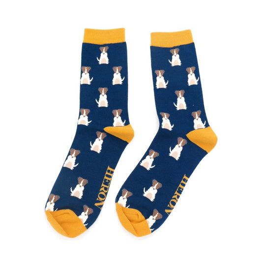 Mr Sparrow Mens Bamboo Socks Jack Russell NAVY MH212