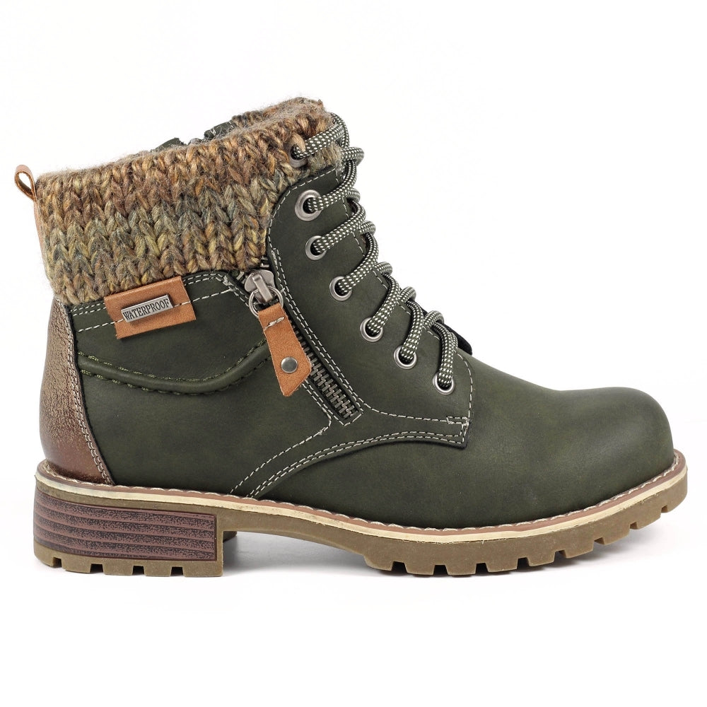 Lunar Millie OLIVE Green Lace Up ankle boot with zip GLB123 OL