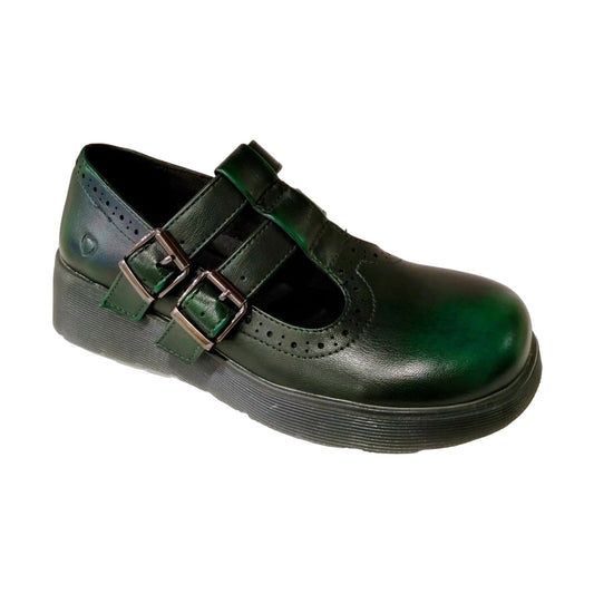 Heavenly Feet Mimosa Twin Bar T Bar Shoe FOREST Green