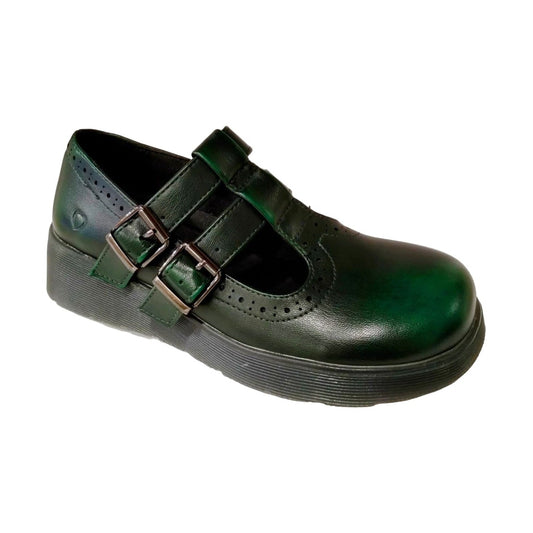 Heavenly Feet Mimosa Twin Bar T Bar Shoe FOREST Green