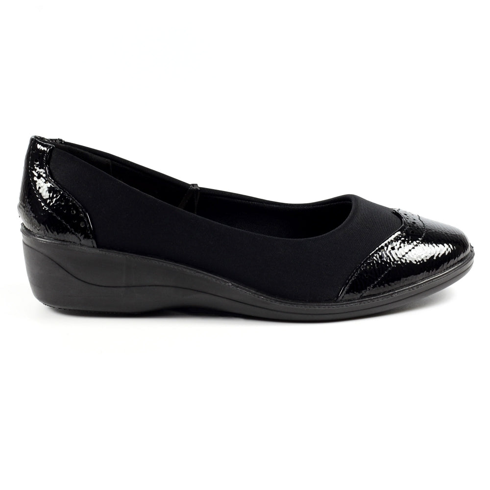 Lunar Natasha BLACK Patent Elastcated Shoe FLN002BK