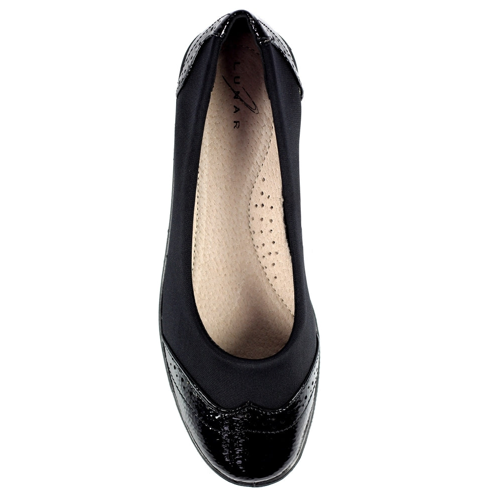Lunar Natasha BLACK Patent Elastcated Shoe FLN002BK