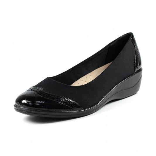 Lunar Natasha BLACK Patent Elastcated Shoe FLN002BK