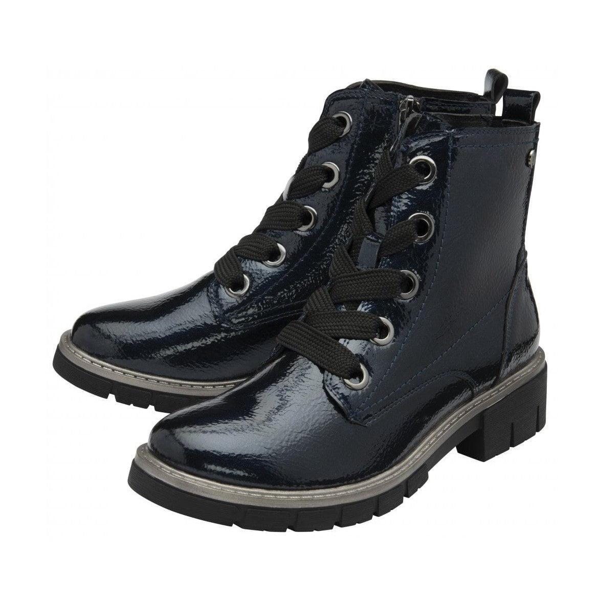 Lotus Jojo NAVY Patent Lace Up Ankle Boot With Zip ULB350