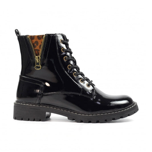 Lunar Ankle Boot Nevada GLW006 BLACK Patent with lace and zip