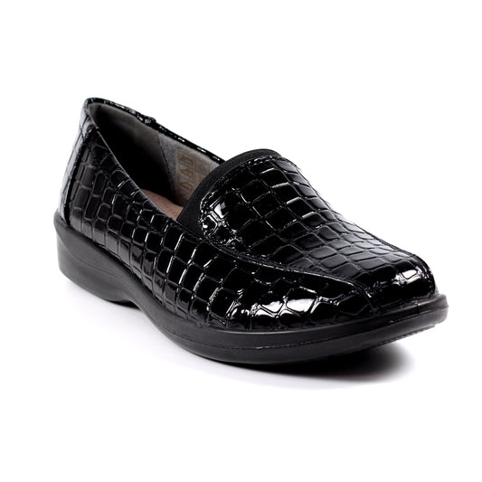 Lunar Nieve BLACK Croc Low Wedge Slip on Shoe FLN007BK