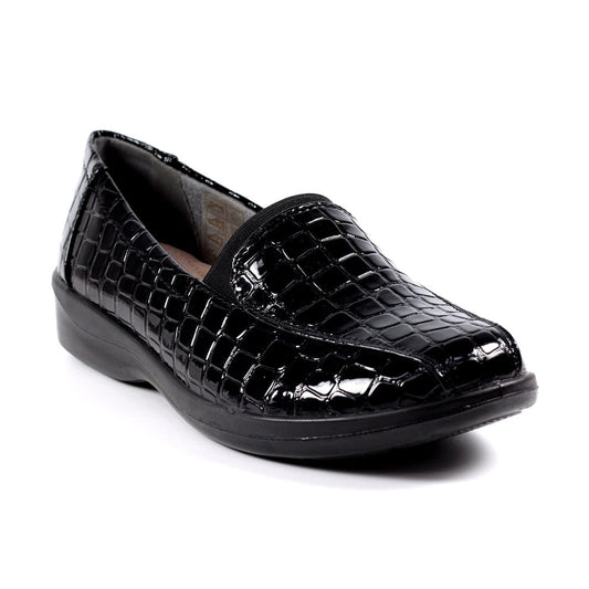 Lunar Nieve BLACK Croc Low Wedge Slip on Shoe FLN007BK