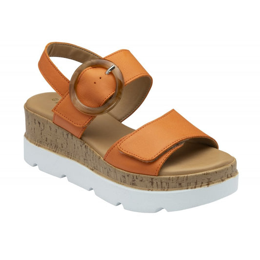 Lotus Cammie ORANGE Leather Flatform Adjustable Sandal ULP268