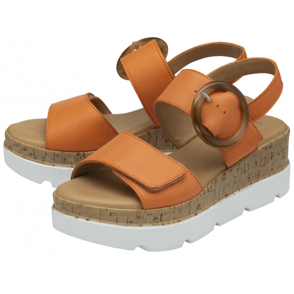 Lotus Cammie ORANGE Leather Flatform Adjustable Sandal ULP268