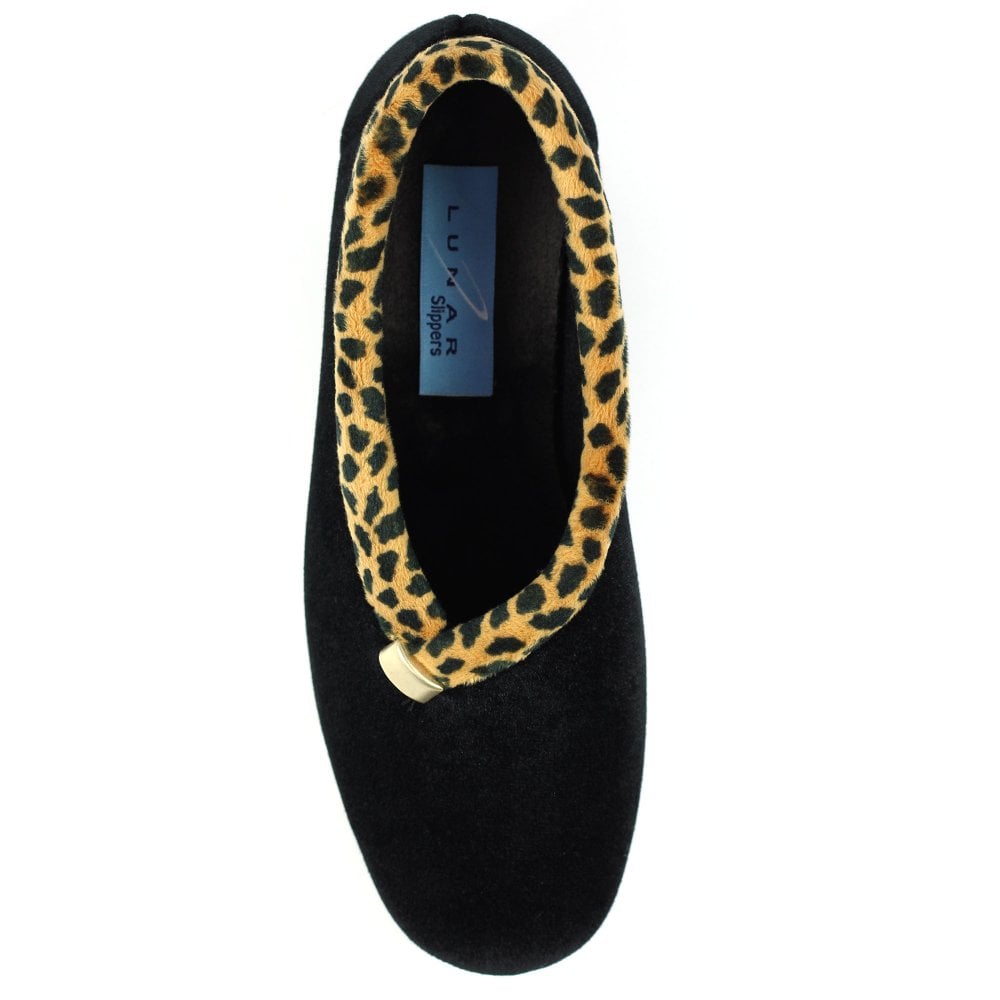 Lunar Paloma BLACK / Leopard Print Wedge Heel Slipper KLA005