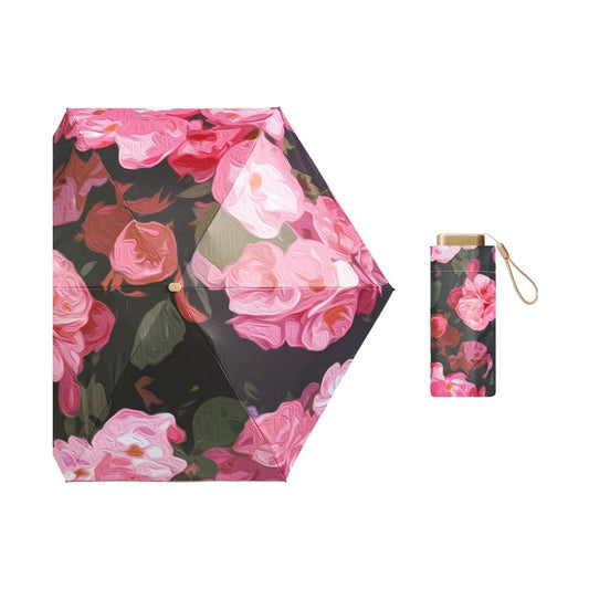 Artist Print Pocket Umbrella PINK BLACK FLOWER .