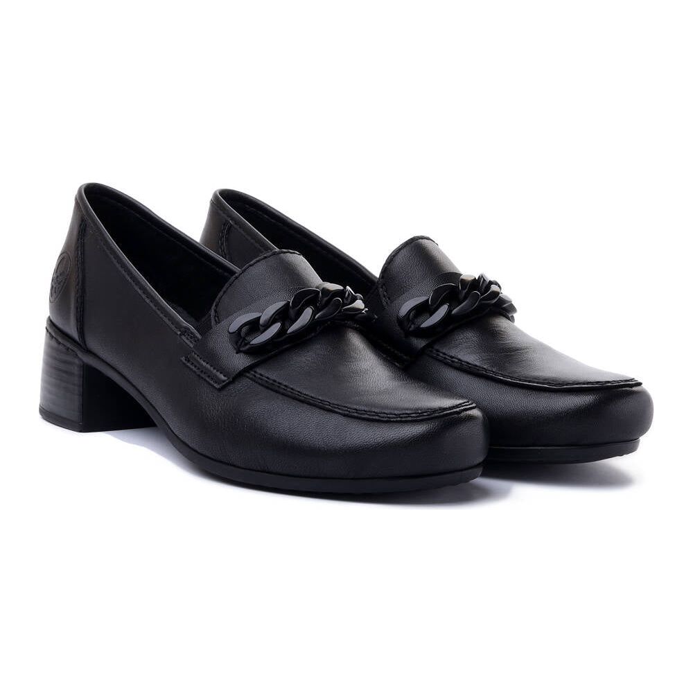 Rieker BLACK Leather Low Heeled Loafer / Moccasin Shoe 41660-00
