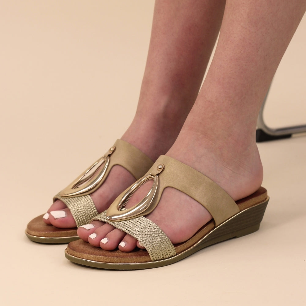 Lunar Porto BEIGE Low Wedge Mule Sandal JLH434BG