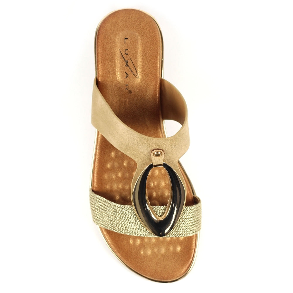 Lunar Porto BEIGE Low Wedge Mule Sandal JLH434BG