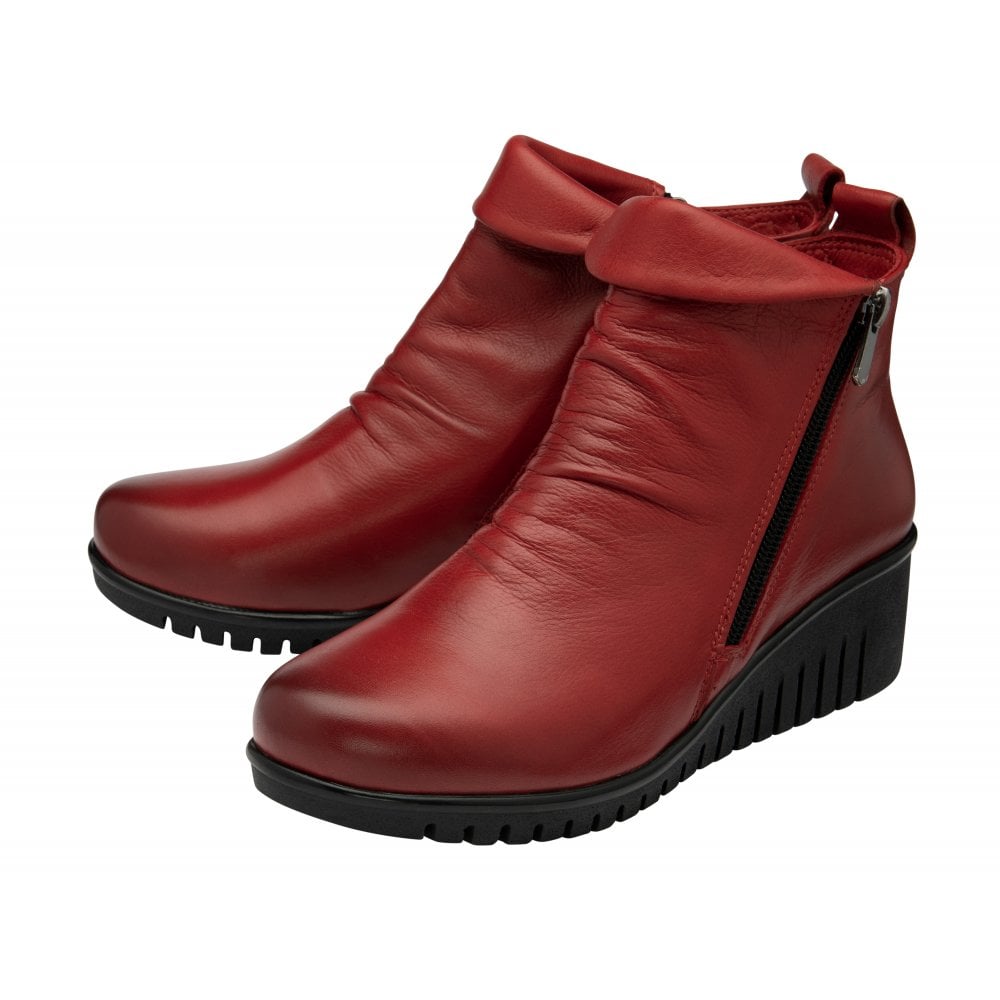 Lotus Wedge Ankle Boot in soft leather Cordelia RED