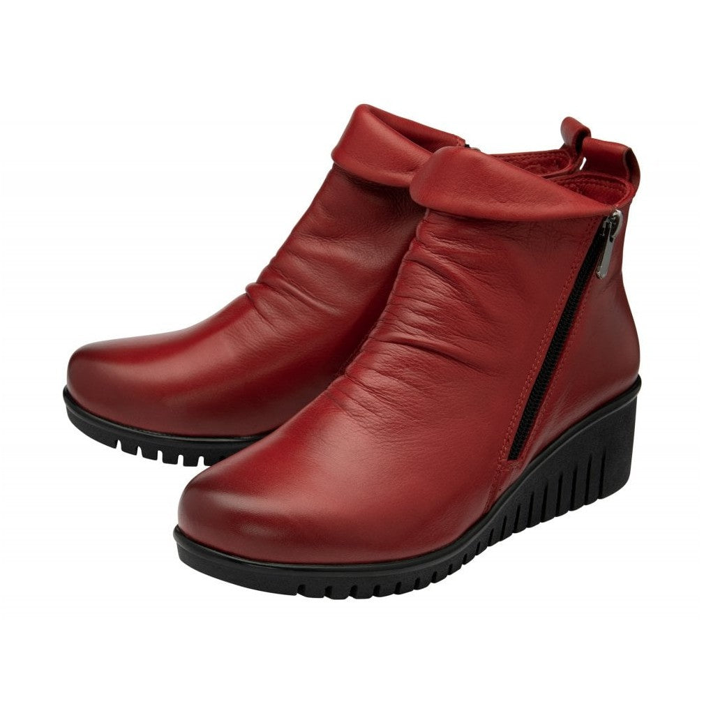 Lotus Cordelia RED Soft Leather Wedge Zip Ankle Boot