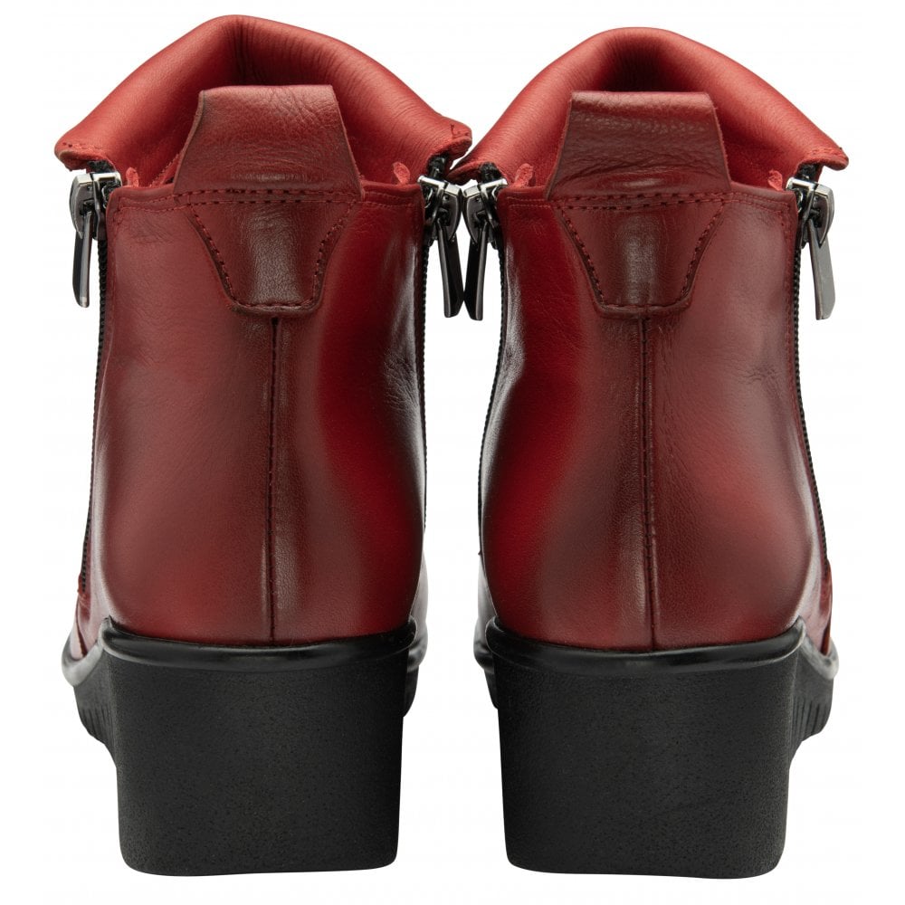 Lotus Wedge Ankle Boot in soft leather Cordelia RED
