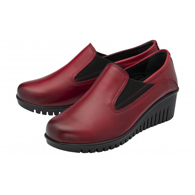 Lotus Shoe Delmar Leather Slip-on Trouser Shoe with wedge heel RED ULS527