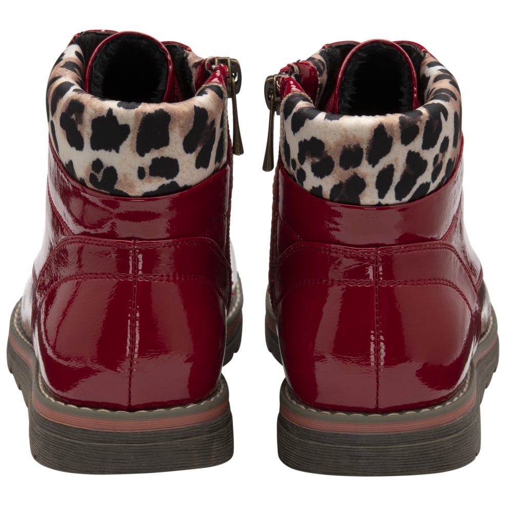 Lotus Naomi RED Patent LEOPARD Trim Ankle Boot