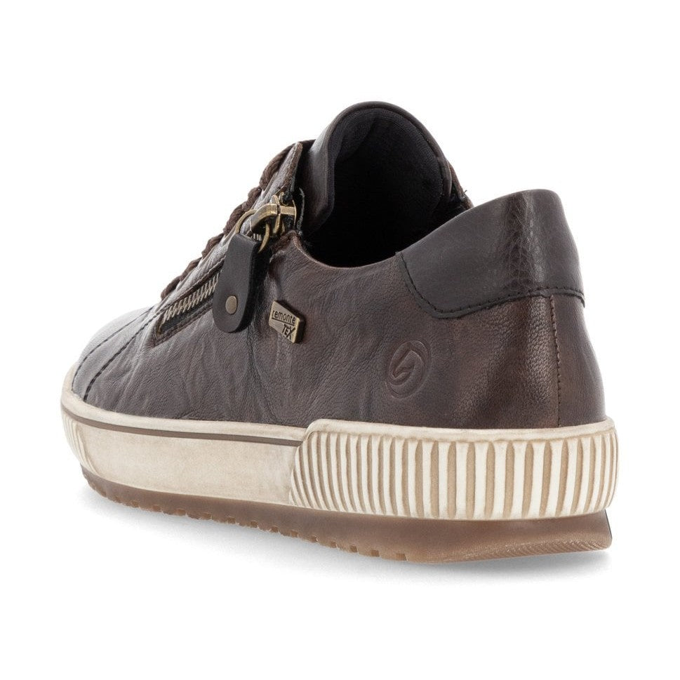 Remonte D0700 DARK BROWN Soft Leather Waterproof Trainer Style Shoe with Zip